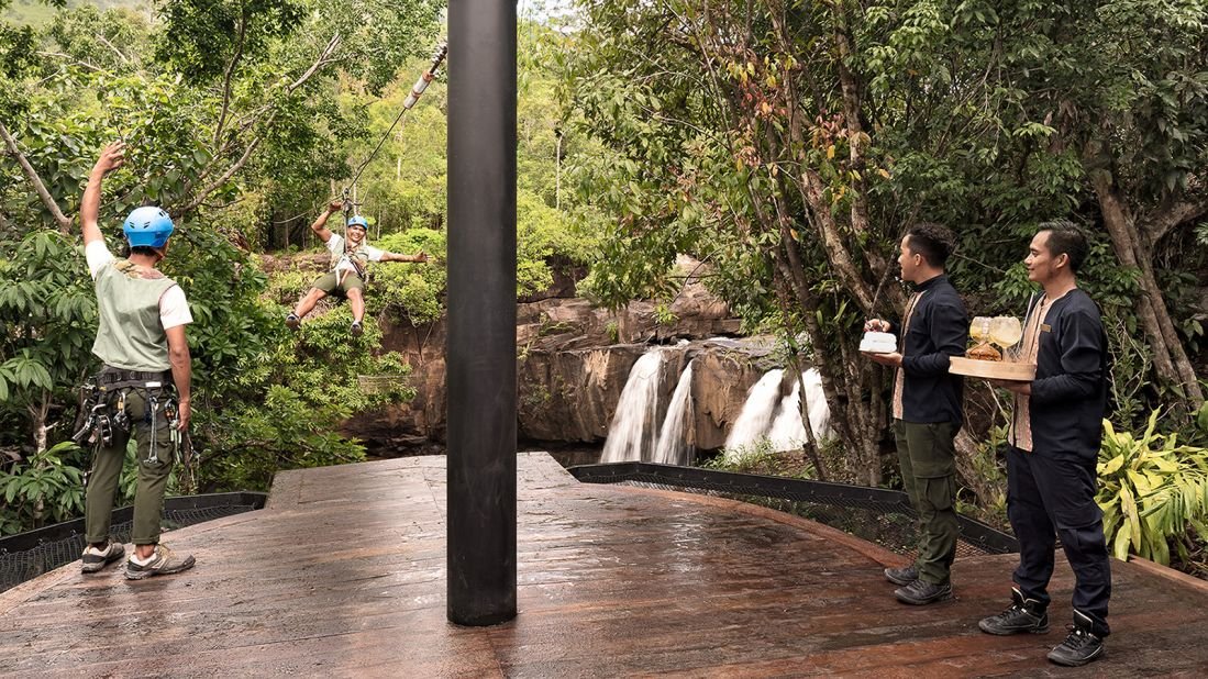 hotels with zipline over a waterfall